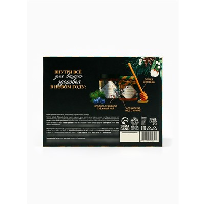 Подарочный набор новогодний «Тепла», мёд с мумие 250 г, чай 50 г, ложка