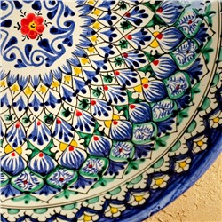 Ляган узбекский Риштанская Керамика «Узоры», d=33 см, глубокий, синий