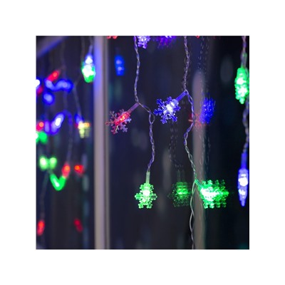 Гирлянда «Бахрома» 1.8×0.5 м с насадками «Снежинки», IP20, прозрачная нить, 48 LED, свечение мульти (RG/RB), мигание, 220 В