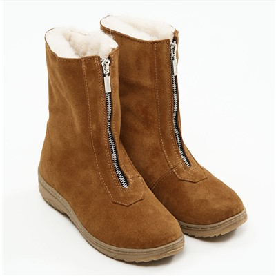 Ботинки женские рыжие замшевые на молнии, литая подошва