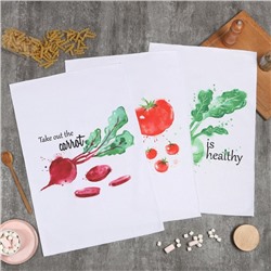 Набор кухонных полотенец «Доляна. Овощи», 40×60±3 см, 3 шт., 100% пэ