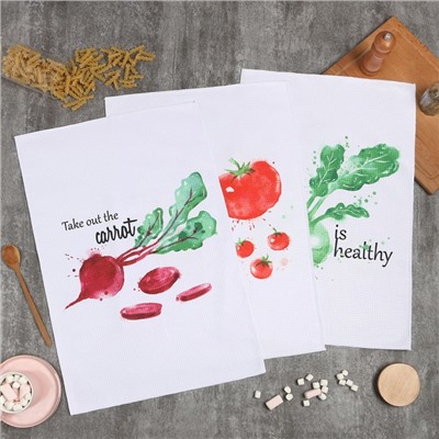 Набор кухонных полотенец «Доляна. Овощи», 40×60±3 см, 3 шт., 100% пэ