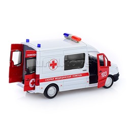 Машина "Mercedes-Benz sprinter Скорая" 14см, (открыв. двери) инерц. в коробке