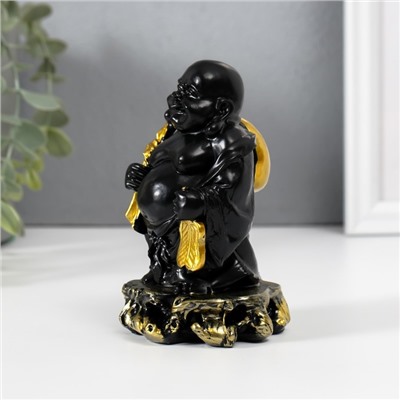 Нэцкэ фигурка полистоун «Хотей с золотым мешком и веером», чёрный 6.5×6.7×11.5 см