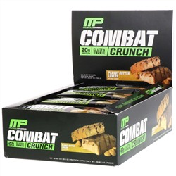 MusclePharm, Combat Crunch, с арахисовым маслом, 12 батончиков, по 2,22 унции (63 г) каждый