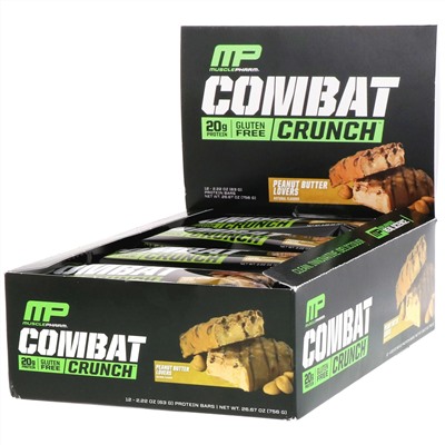 MusclePharm, Combat Crunch, с арахисовым маслом, 12 батончиков, по 2,22 унции (63 г) каждый