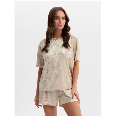 Пижама женская (футболка, шорты) KAFTAN Velvet, размер 44-46, бежевая