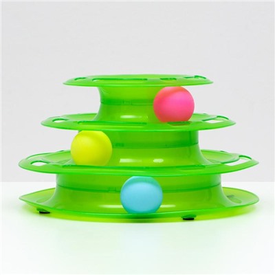 Игровой комплекс для кошек «Пижон», 24.5×24.5×13 с, с 3 шариками, зелёный