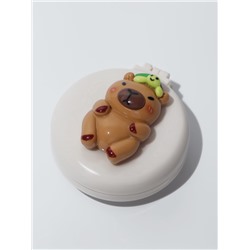 Расчёска массажная «Капибара», складная, с зеркалом, d=6.5 см, белая