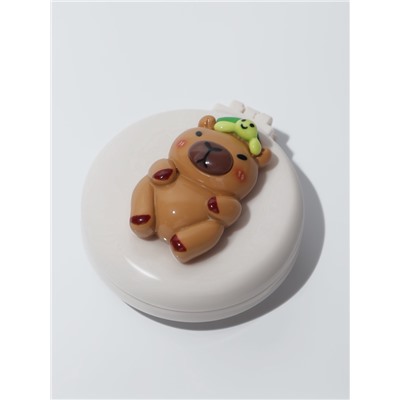 Расчёска массажная «Капибара», складная, с зеркалом, d=6.5 см, белая