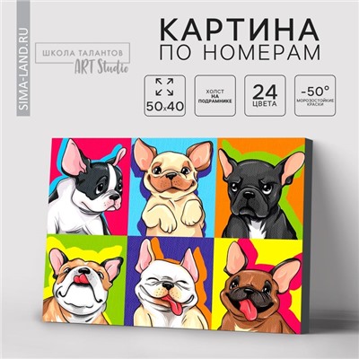 Картина по номерам на холсте с подрамником «Яркие бульдоги», 40×50 см