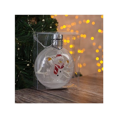 Ёлочный шар «Снеговик», 5 LED, от батареек, свечение тёплое белое