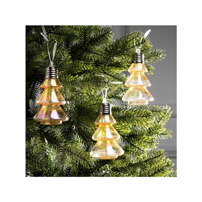 Набор ёлочных шаров «Ёлки-конусы», 3 шт., d=10×6 см, 3 LED, от батареек AG13×9, свечение тёплое белое