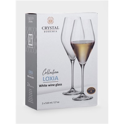 Бокалы для белого вина CRYSTAL BOHEMIA LOXIA, 510 мл, набор 2 шт., стекло, прозрачные
