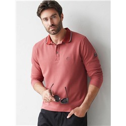 Лонгслив из фактурного трикотажа с плетеным воротником поло с застежкой на пуговицы