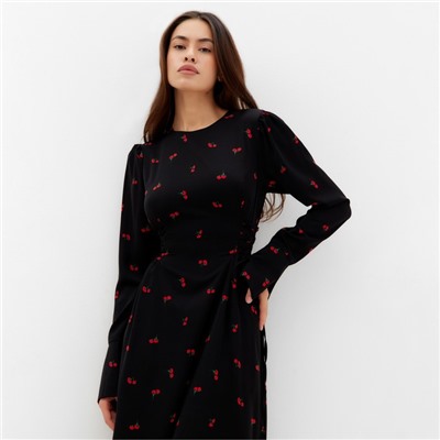 Платье с завязками на талии миди женское MIST Flower, размер 42, чёрное
