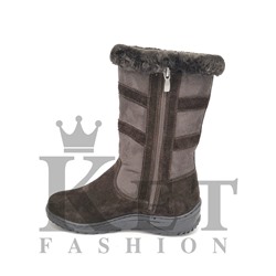 Женские дутики, коричневые, замша, литая подошва