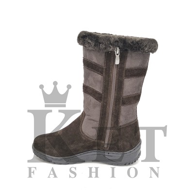 Женские дутики, коричневые, замша, литая подошва