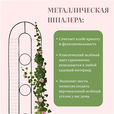 Шпалера, 200×50×1 см, металл, зелёная, «3 кольца»