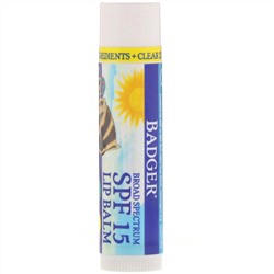 Badger Company, Lip Balm, Clear Zinc, Unscented, SPF 15, 0.15 oz (4.2 g)