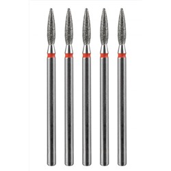 Manita Professional Фреза алмазная пламя острое удлиненное для аппаратного маникюра 856.104.243.100.023 ФАП-2.3-10М, красная насечка, ø 2,3 мм, 5 шт. KRISTALLER, 1231207