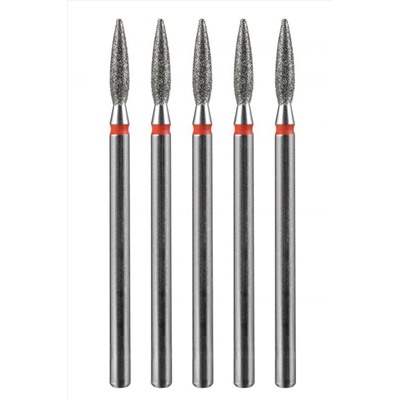 Manita Professional Фреза алмазная пламя острое удлиненное для аппаратного маникюра 856.104.243.100.023 ФАП-2.3-10М, красная насечка, ø 2,3 мм, 5 шт. KRISTALLER, 1231207