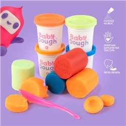 Тесто для лепки BabyDough, набор 4 цвета (синий, нежно-зеленый, красный, оранжевый)