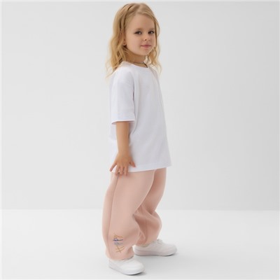 Брюки для девочки с начёсом MINAKU: Exclusive print, пудровые, Oversize рост 158 см