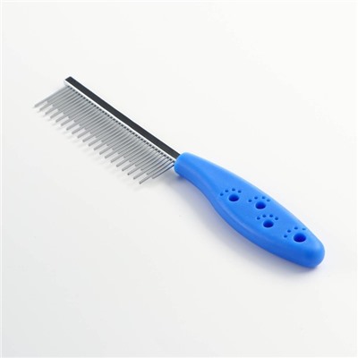 Расчёска для шерсти «Лапки», 20.5×3 см, с зубьями разной длины, синяя