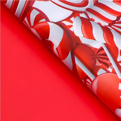 Бумага упаковочная глянцевая, двусторонняя «Лабиринт», красный, 50×70 см