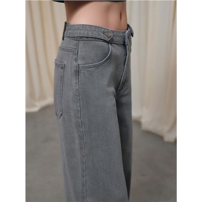 Актуальная коллекция CONTE CON-837 Джинсы wide leg серого цвета с декоративными патами