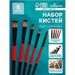 Набор кистей, нейлон, плоские, 5 штук, прямые