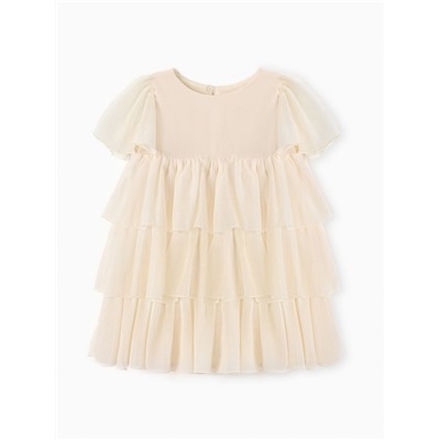 Платье нарядное для девочки MINAKU: PartyDress, с рюшами, рост 116-122 см, бежевое