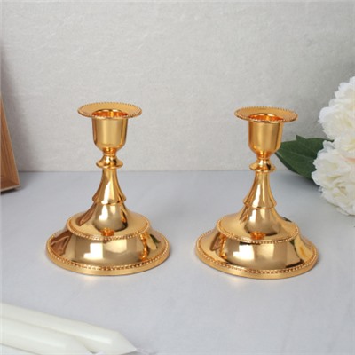 Подсвечник 2 штуки набор золото 12 см / 101G /уп 30/новогодняя