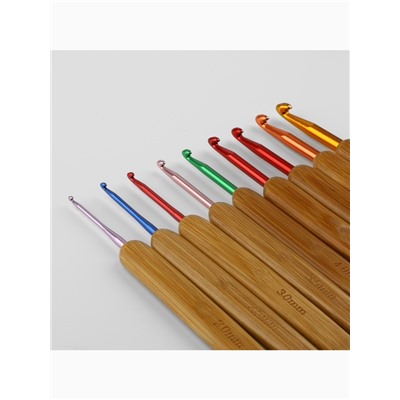 Набор крючков для вязания, с бамбуковыми ручками, d=2-6 мм, 13.5 см, 9 шт.