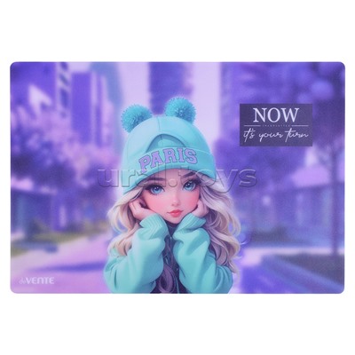 Покрытие настольное для лепки "Paris Girl" 33x23 см, пластиковое 600 мкм, матовая полупрозрачная, с искрящейся фактурой, с цветным рисунком