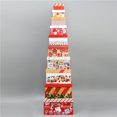 Набор новогодних подарочных коробок 10 в 1 «Новогоднее послание», 10×10×6 – 28×28×15 см