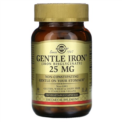 Solgar, Gentle Iron, 25 мг, 90 растительных капсул