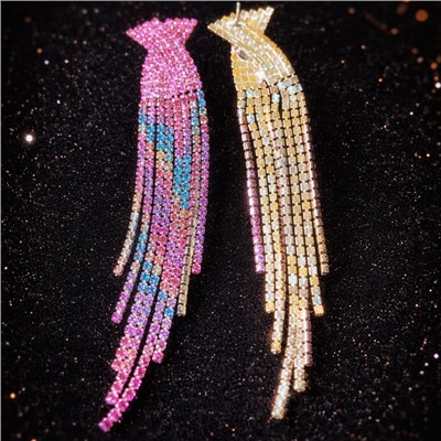 Серьги длинные висячие со стразами "Вечерние", цвет: розовый, голубой,фиолетовый, арт.012.028