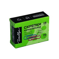 Скрепки канцелярские GLOBUS, 28 мм, 70 шт., цветные, МИКС
