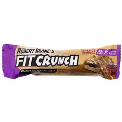 FITCRUNCH, Термообработанный сывороточный протеиновый батончик, с арахисовой пастой и фруктовым джемом, 12 батончиков по 88 г (3,10 унции)