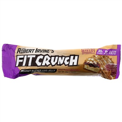 FITCRUNCH, Термообработанный сывороточный протеиновый батончик, с арахисовой пастой и фруктовым джемом, 12 батончиков по 88 г (3,10 унции)