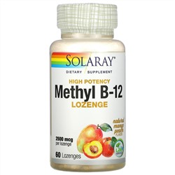 Solaray, высокоэффективный метил B12, натуральные манго и персик, 2500 мкг, 60 леденцов