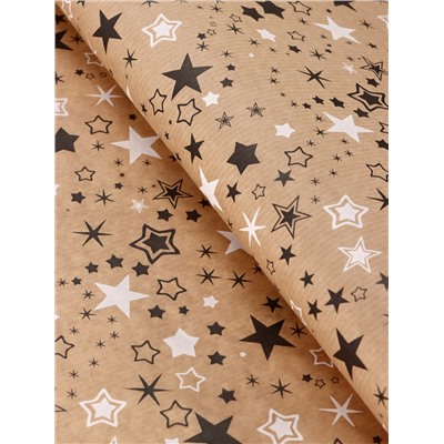 Бумага упаковочная крафт «Звезды», белый/графитовый, 0.72×10±5% м, 40 г