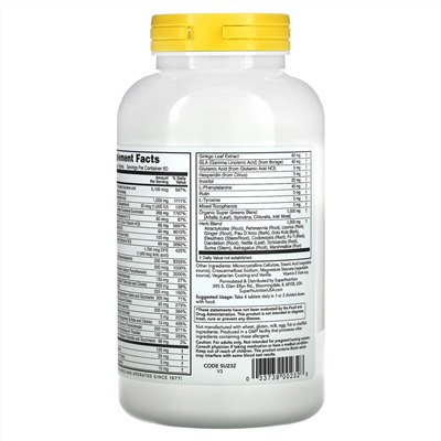 Super Nutrition, Perfect Family, мультивитамины с супер зеленью и травами, без железа, 240 таблеток