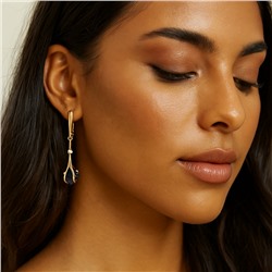 Серьги подвески длинные с черным камнем, покрытие позолота 585 пробы, арт.414.053