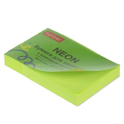 Бумага для заметок с клеевым краем 76х51 мм 100 листов "NEON" зеленая 090326 Хатбер