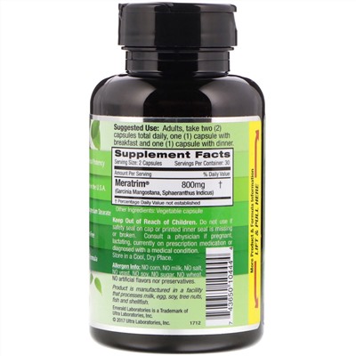 Emerald Laboratories, Meratrim, Stimulant Free, 400 mg, 60 Vegetable Caps