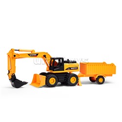 Экскаватор "Многофункциональный" с прицепом, 1:14 (свет, звук) в коробке
