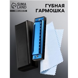 Губная гармошка Music Life T003 C диатоническая, 10 отверстий, с футляром, синяя